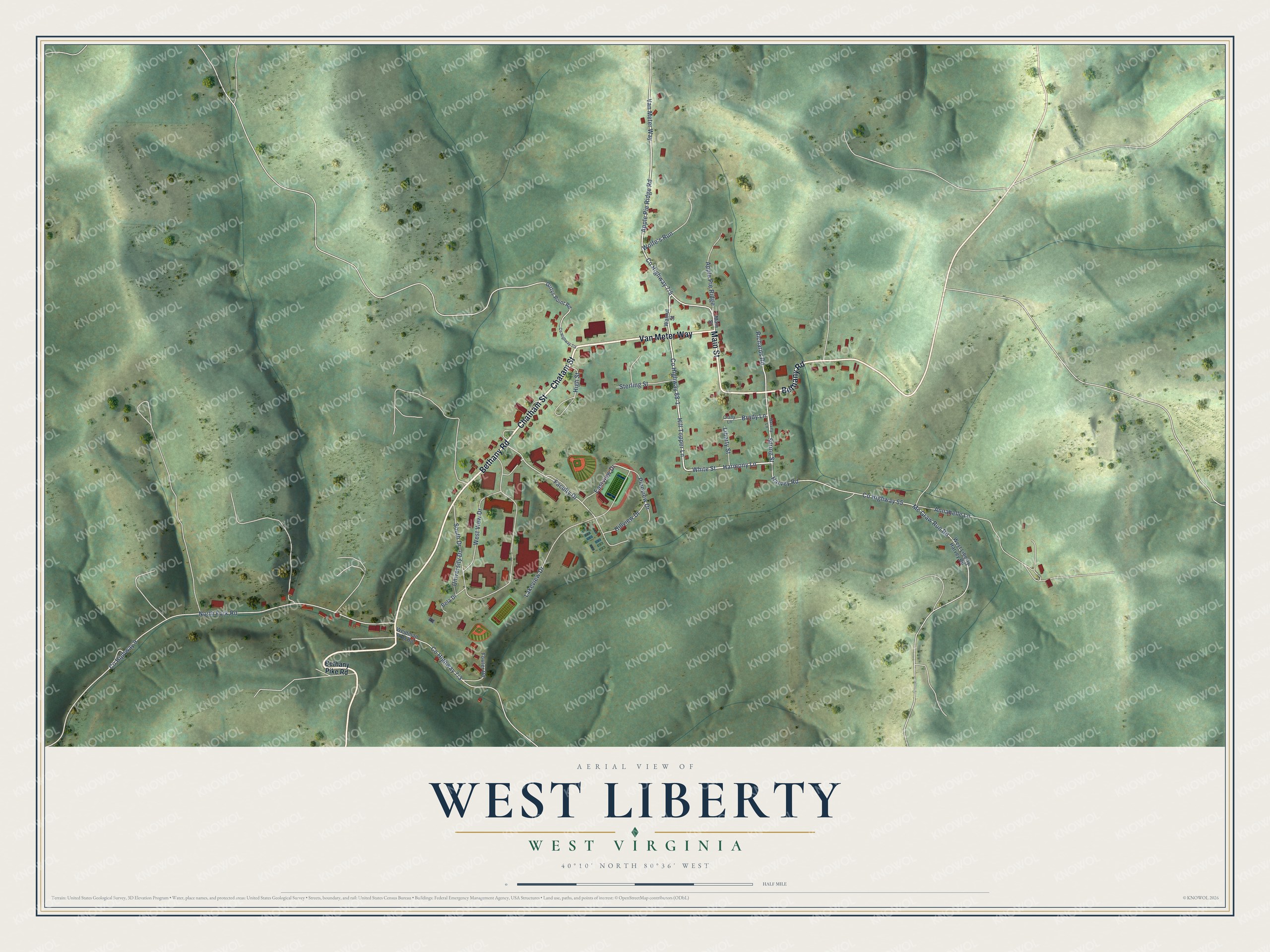 Watermarked full-map preview of West Liberty, West Virginia