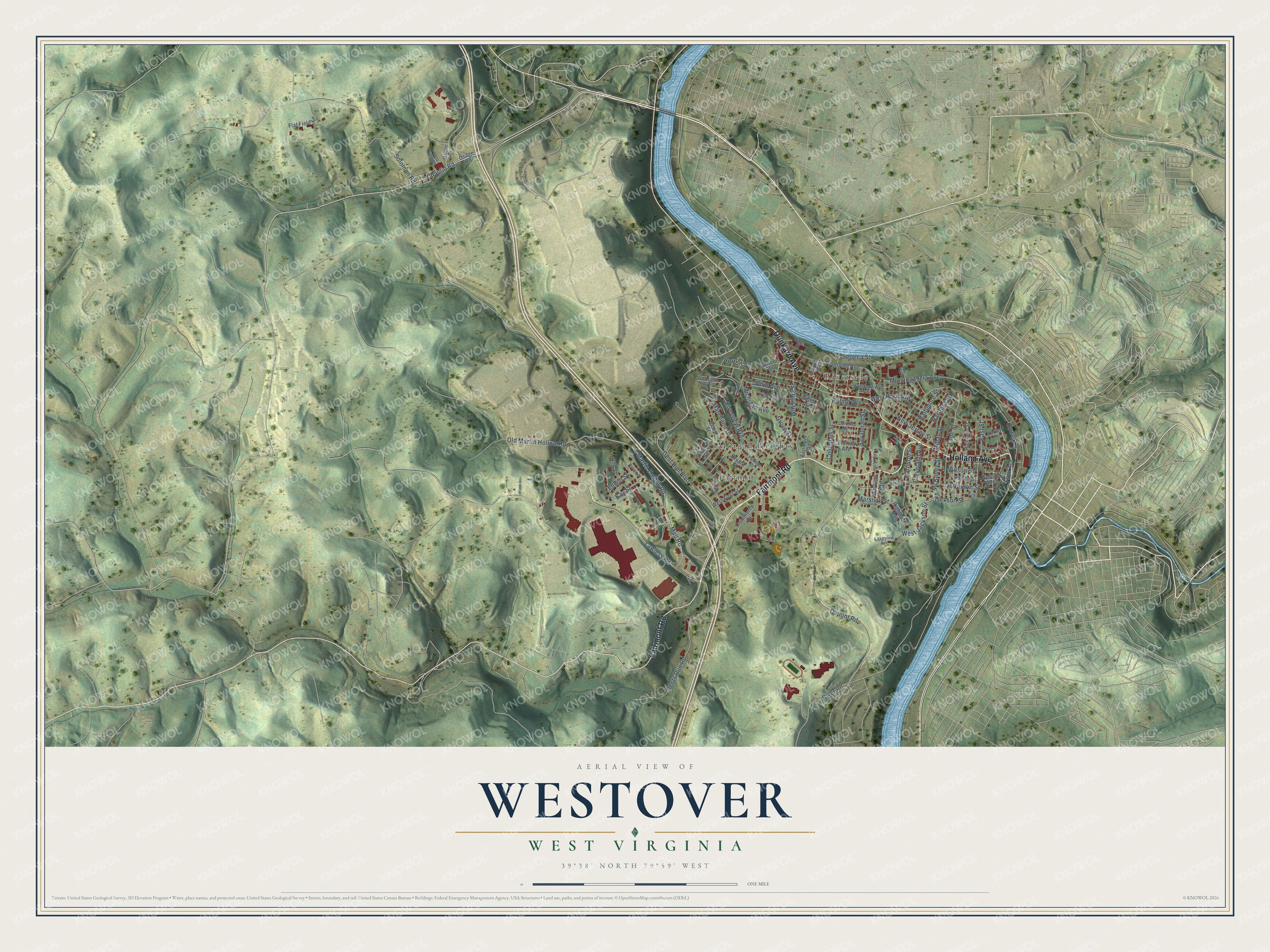 Watermarked full-map preview of Westover, West Virginia
