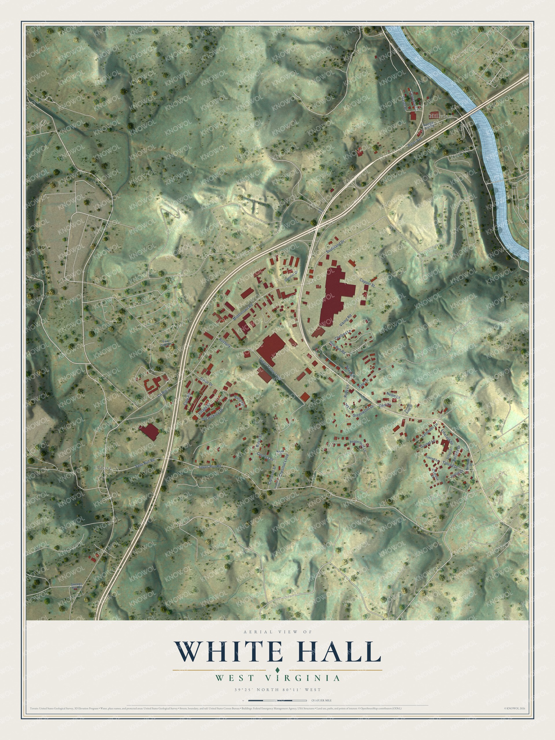 Watermarked full-map preview of White Hall, West Virginia