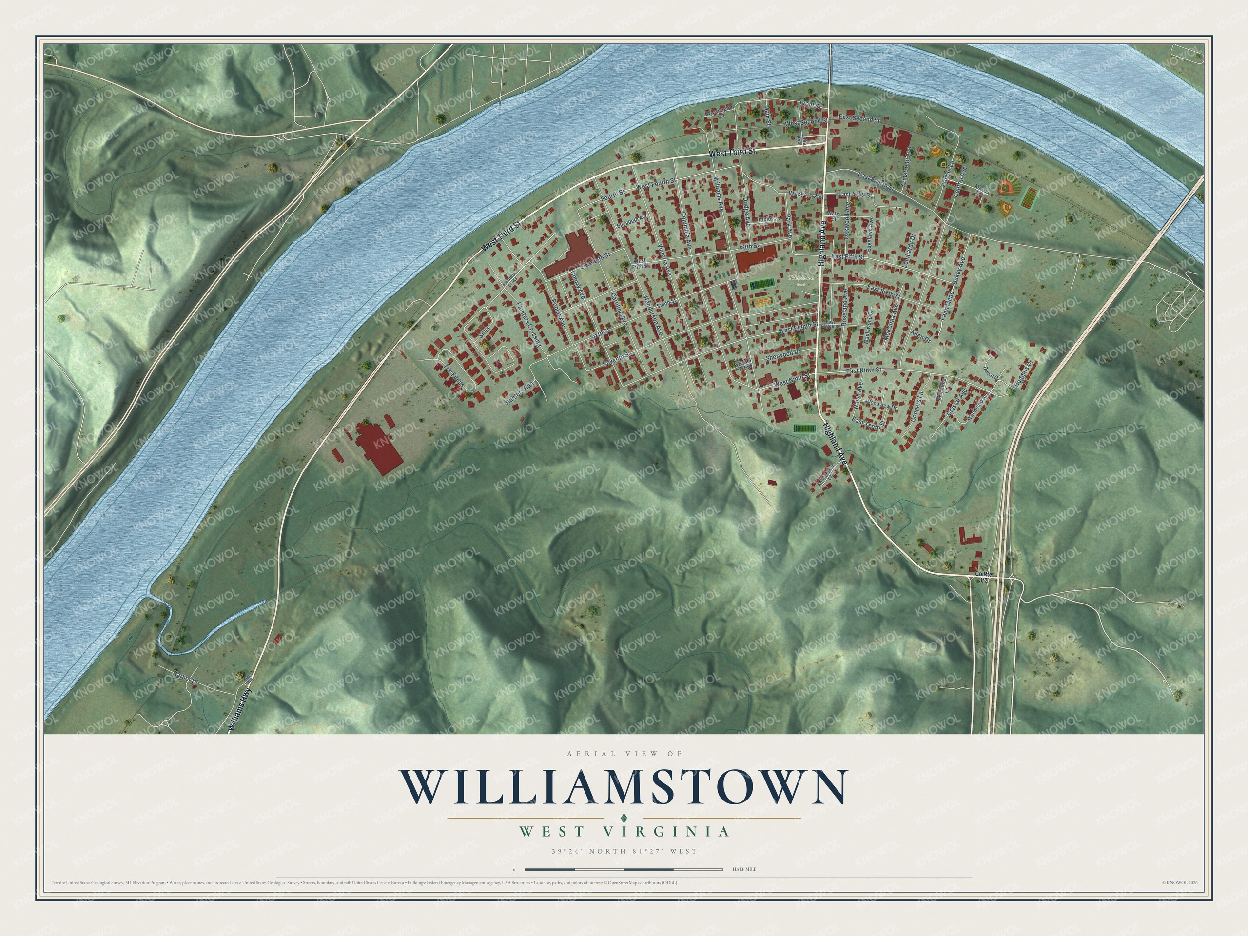 Watermarked full-map preview of Williamstown, West Virginia