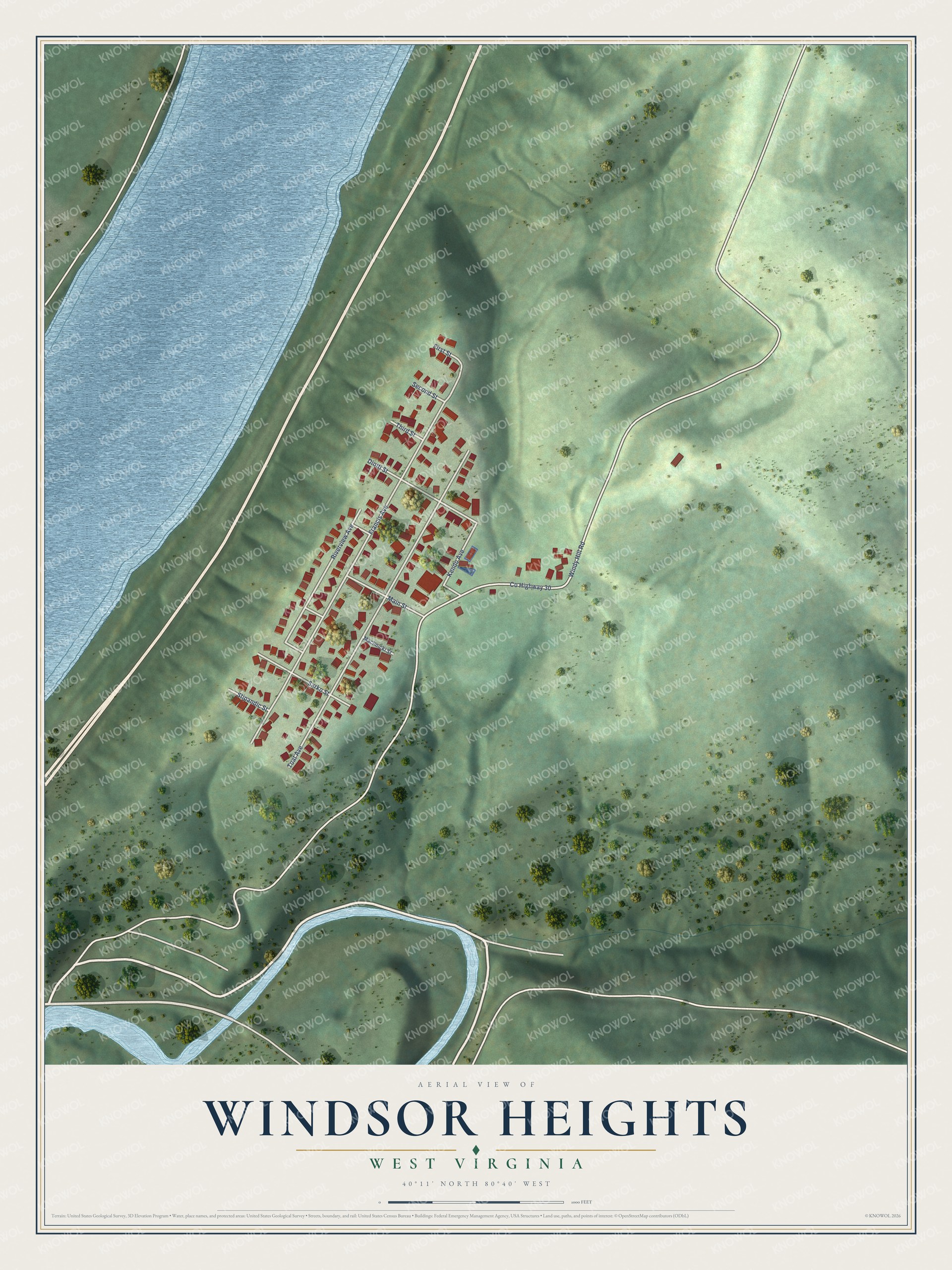 Watermarked full-map preview of Windsor Heights, West Virginia