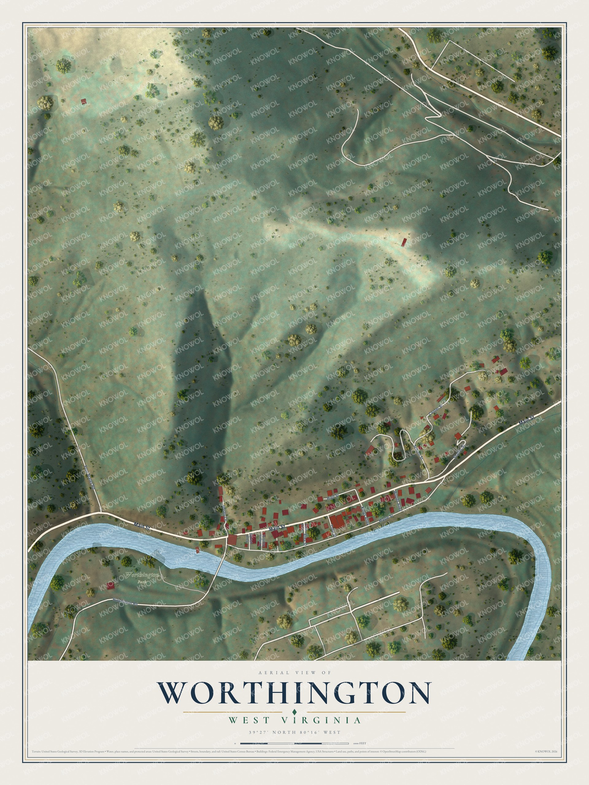 Watermarked full-map preview of Worthington, West Virginia