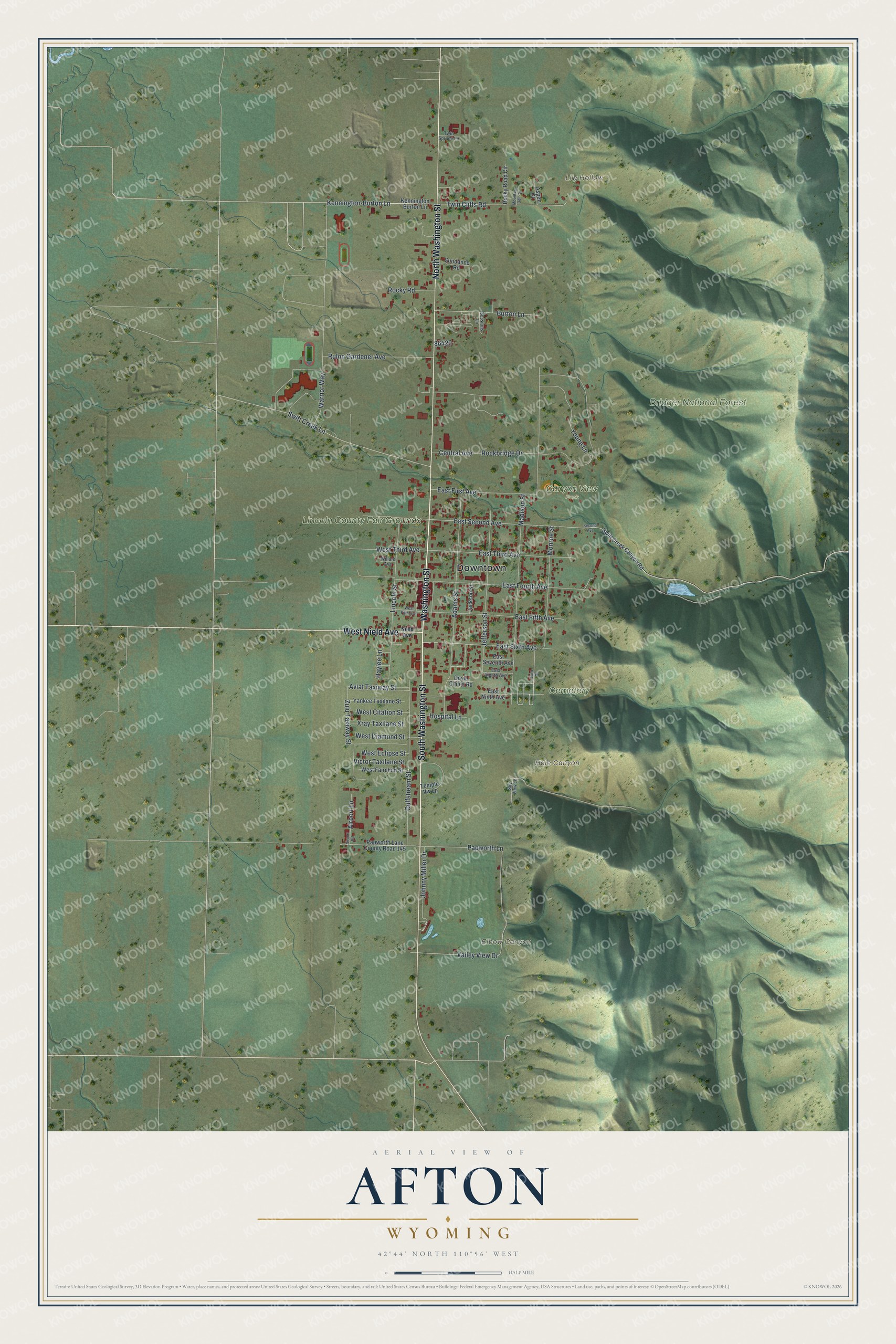Watermarked full-map preview of Afton, Wyoming
