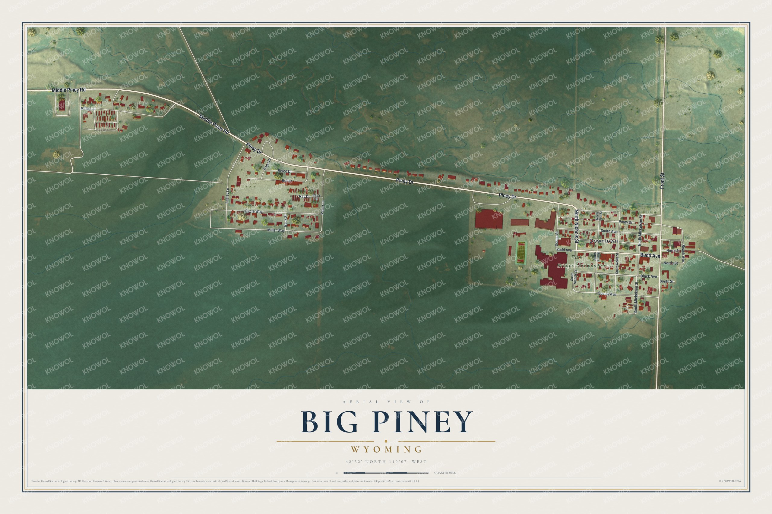 Watermarked full-map preview of Big Piney, Wyoming