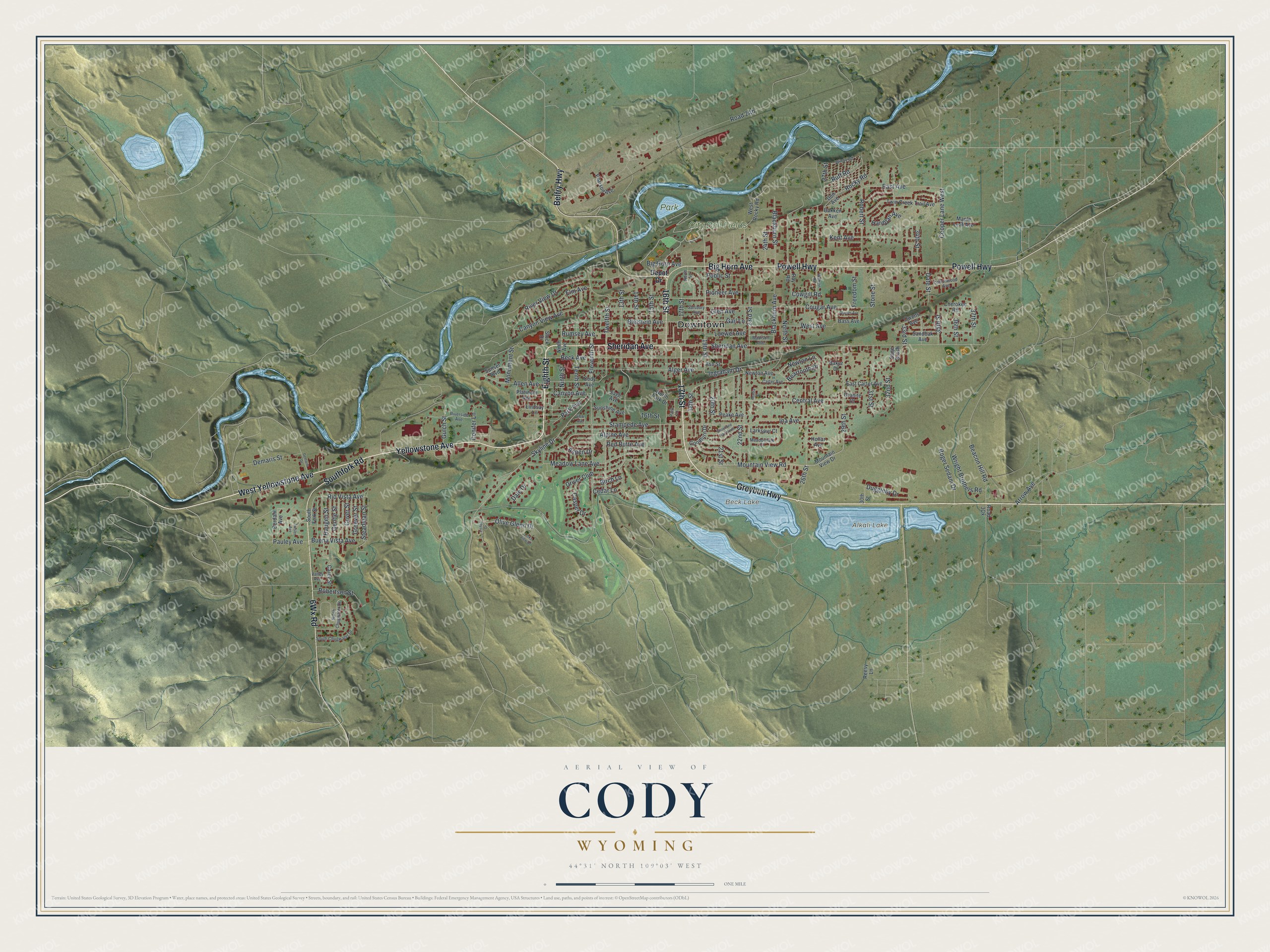 Watermarked full-map preview of Cody, Wyoming