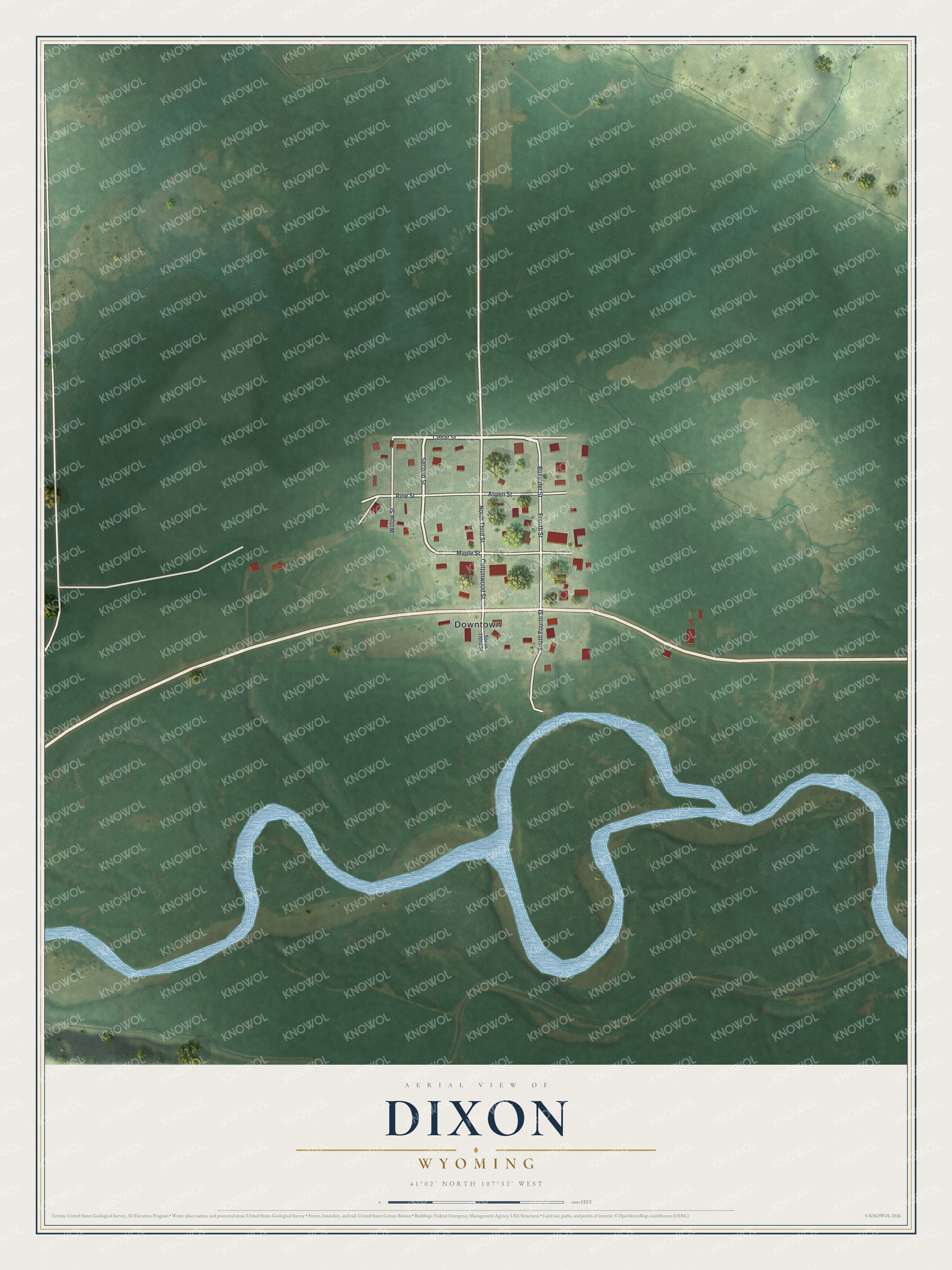 Watermarked full-map preview of Dixon, Wyoming