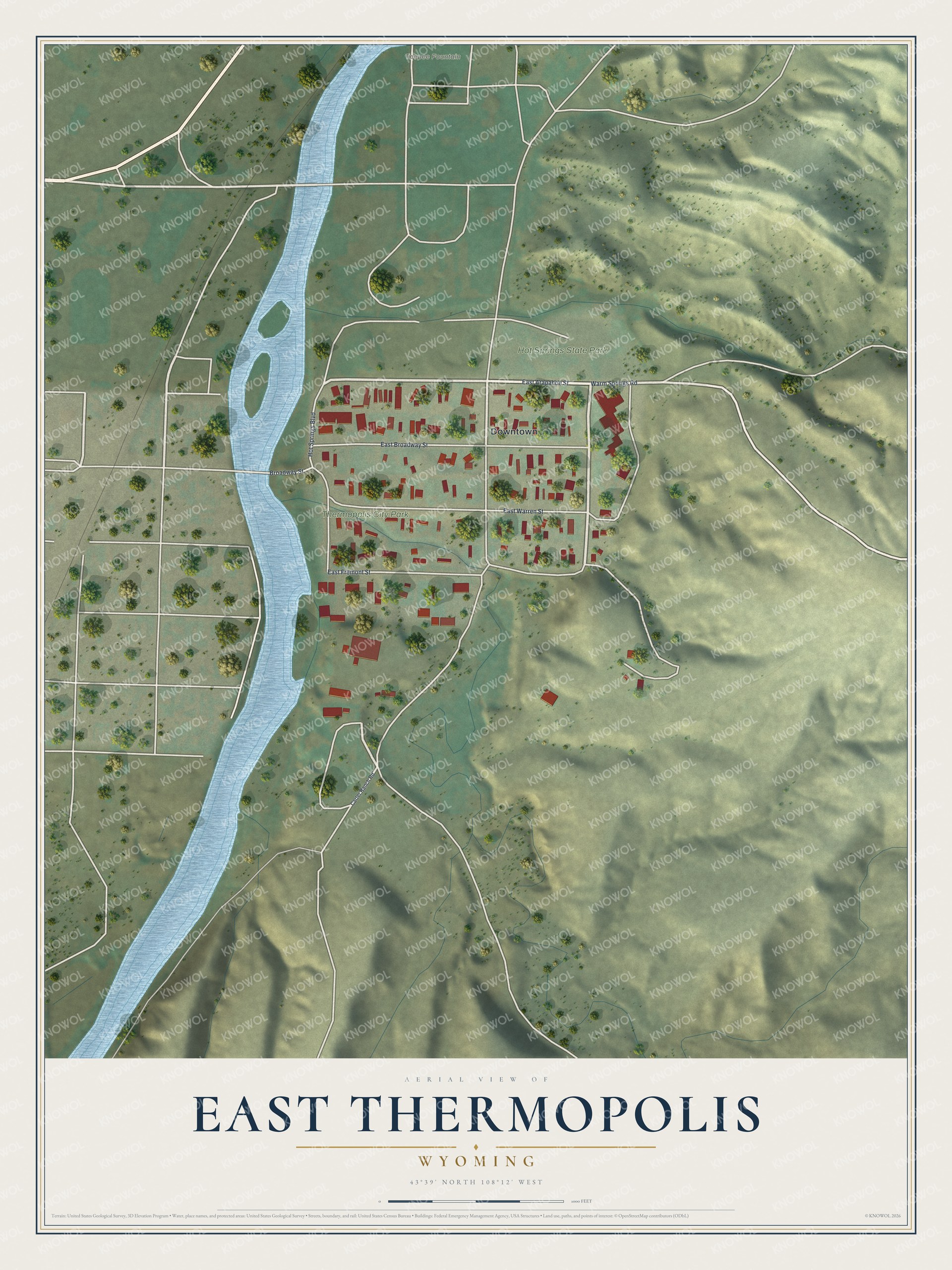 Watermarked full-map preview of East Thermopolis, Wyoming