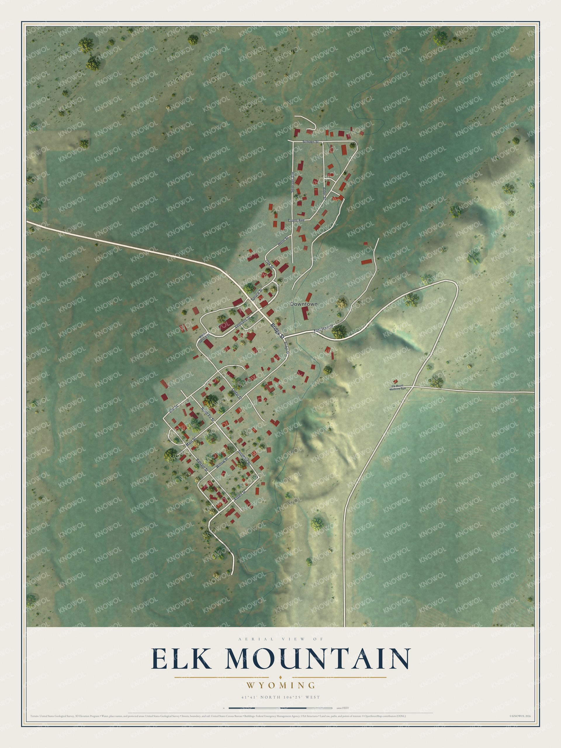 Watermarked full-map preview of Elk Mountain, Wyoming