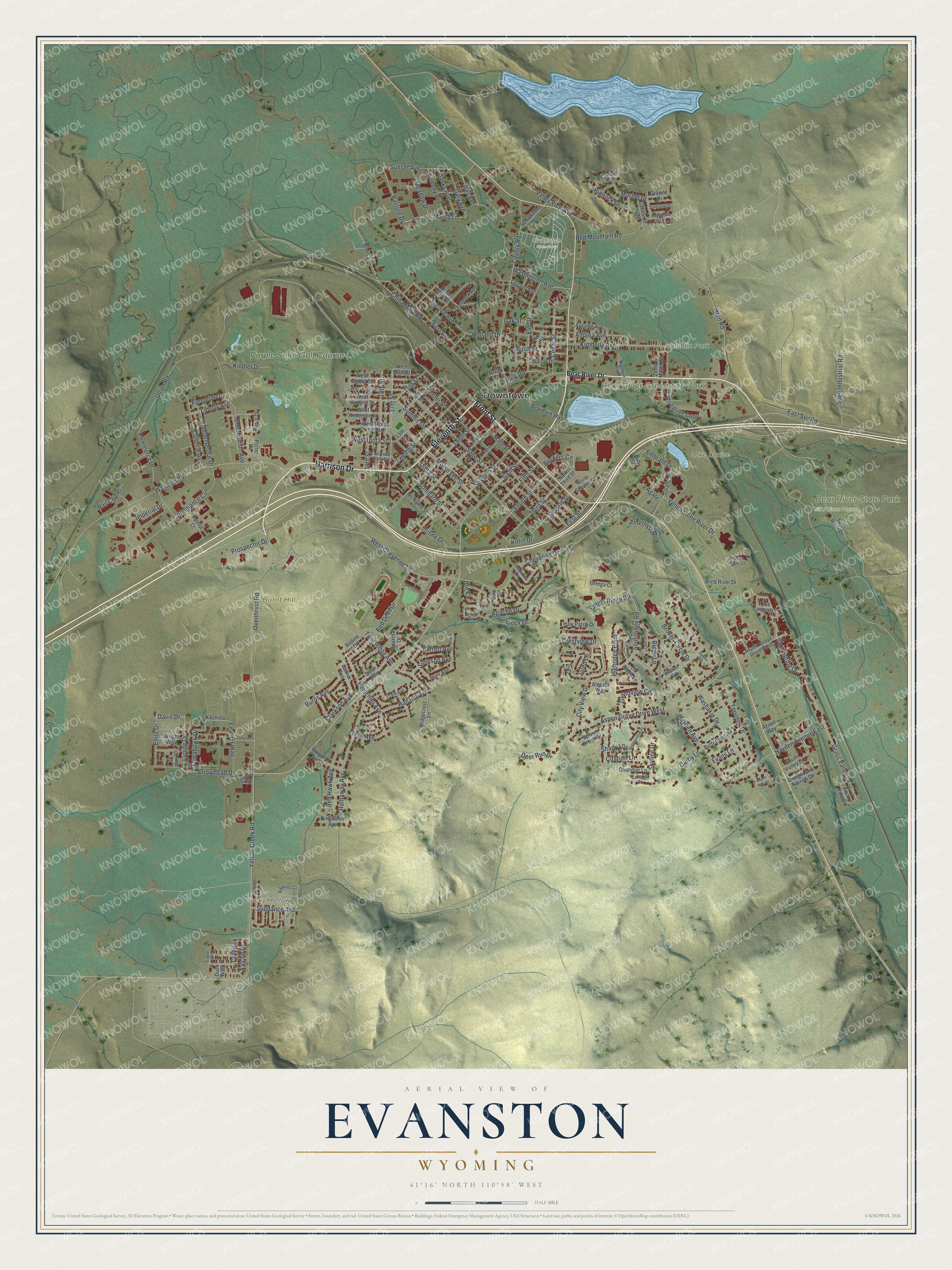 Watermarked full-map preview of Evanston, Wyoming
