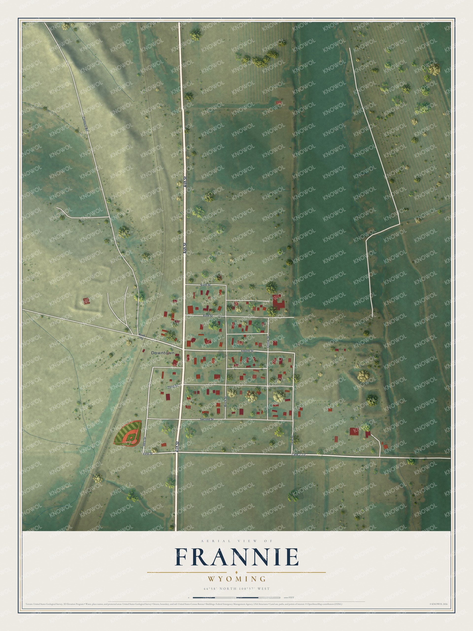 Watermarked full-map preview of Frannie, Wyoming