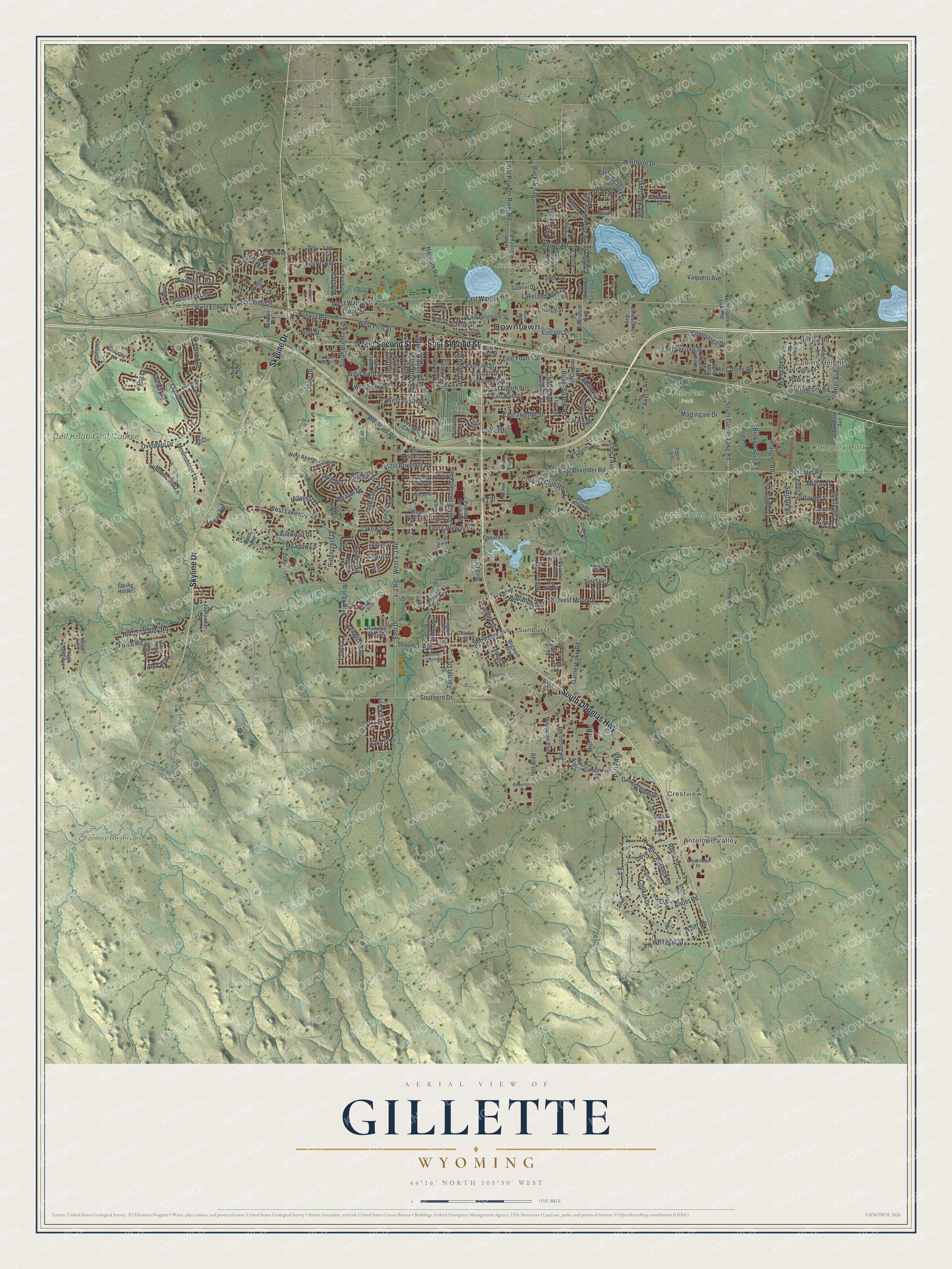 Watermarked full-map preview of Gillette, Wyoming