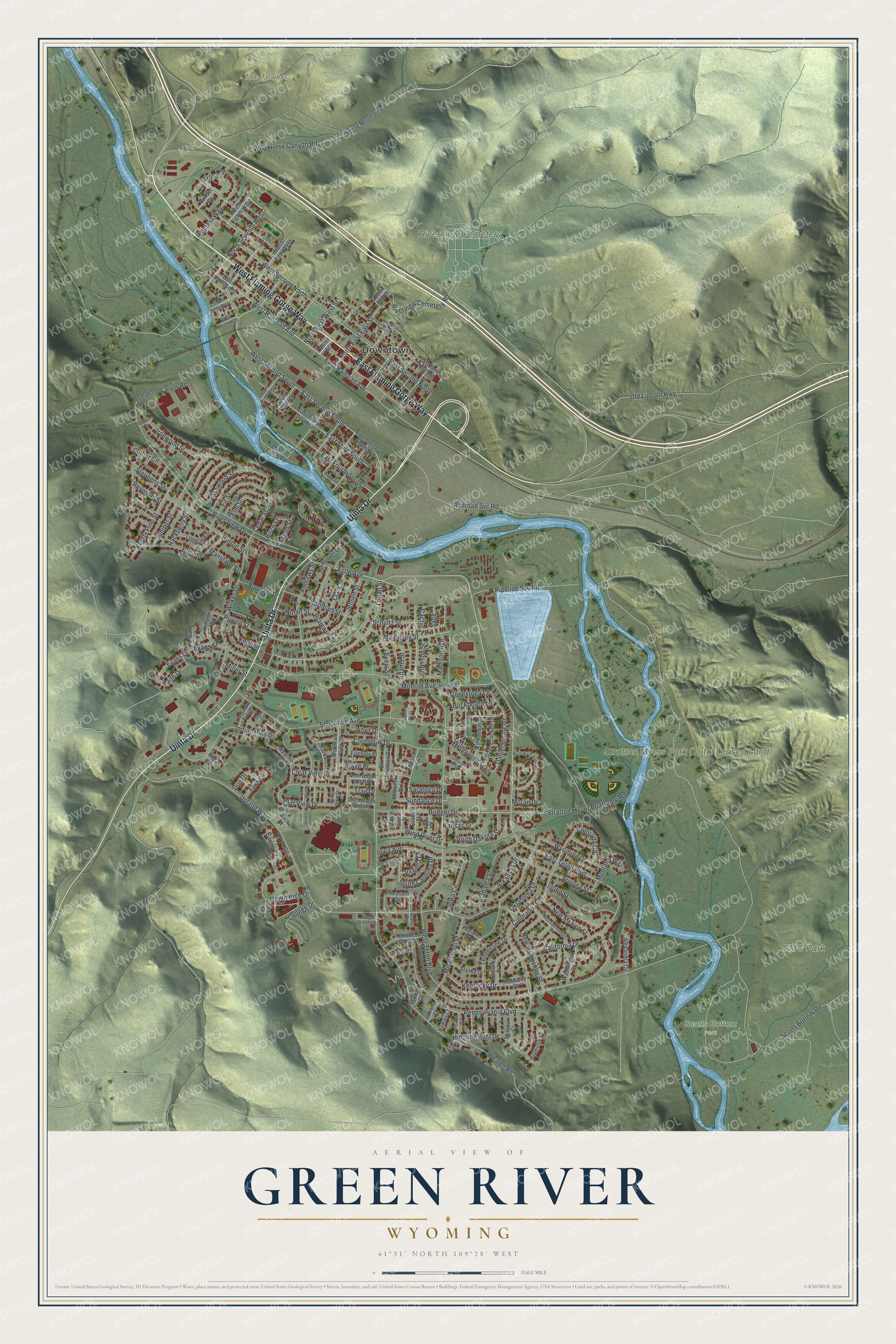 Watermarked full-map preview of Green River, Wyoming
