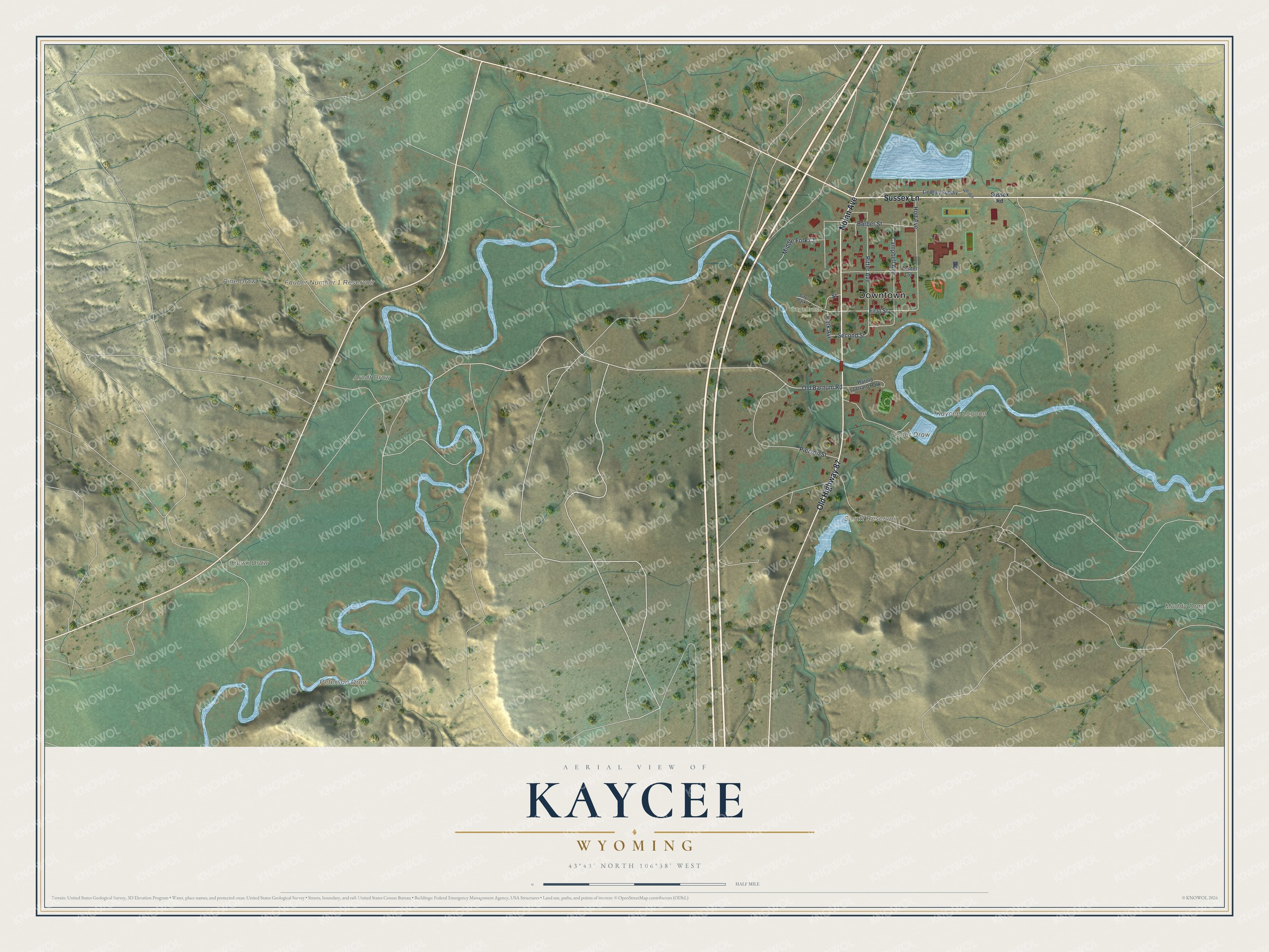 Watermarked full-map preview of Kaycee, Wyoming