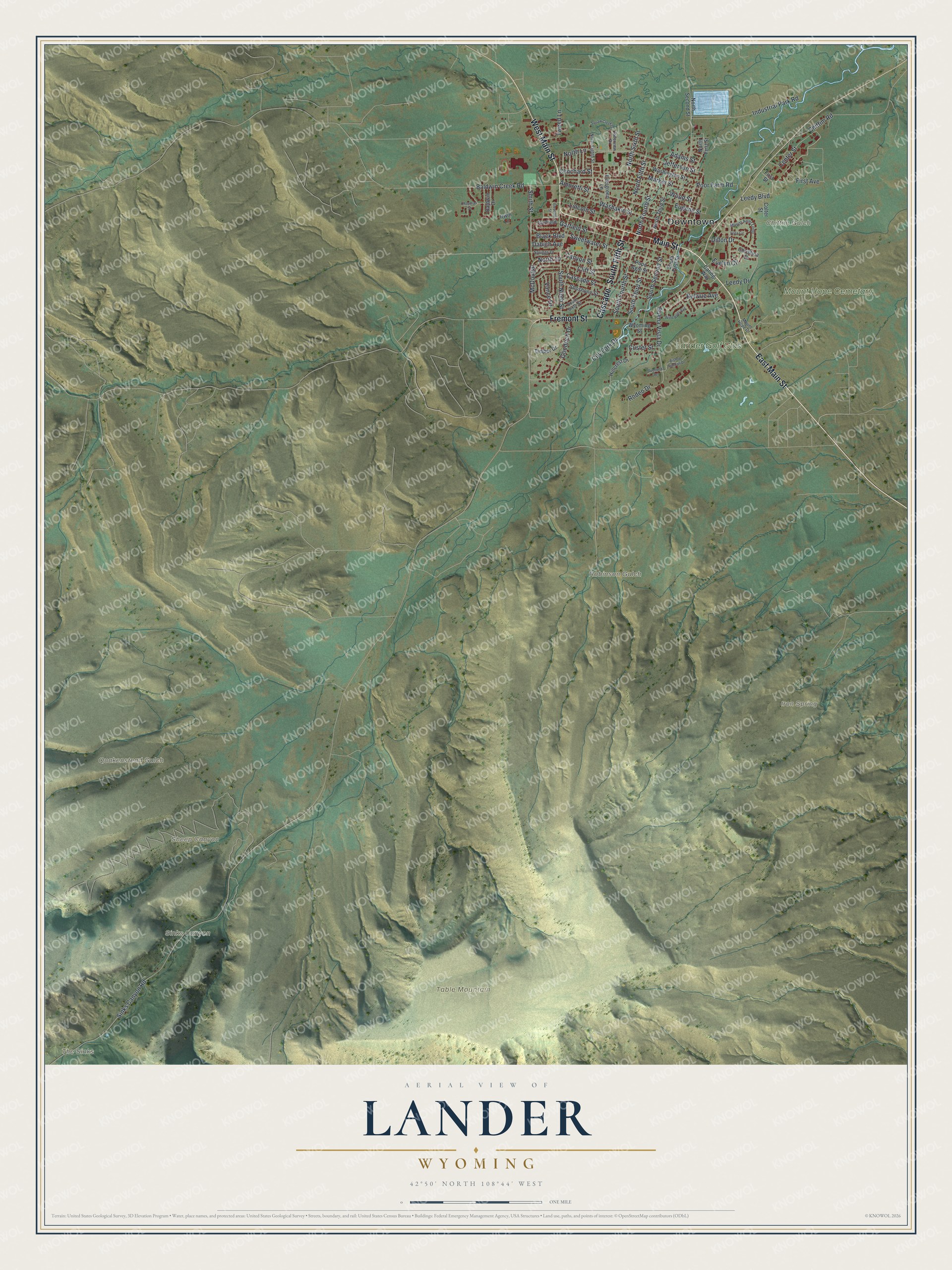 Watermarked full-map preview of Lander, Wyoming
