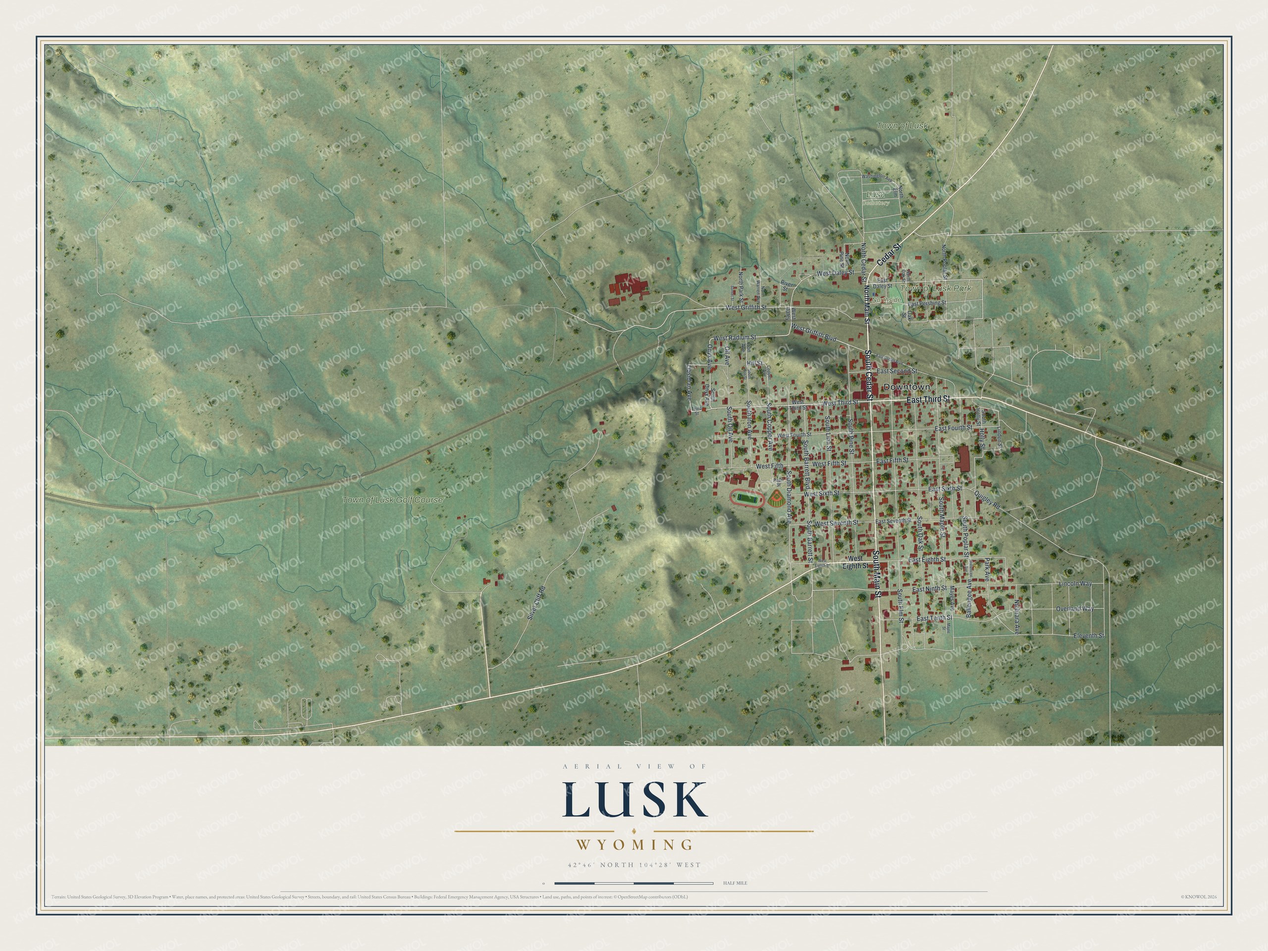Watermarked full-map preview of Lusk, Wyoming