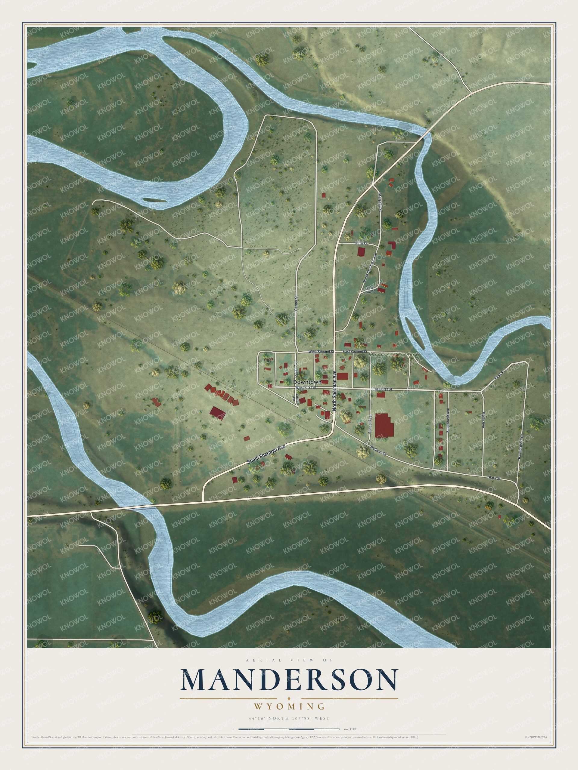 Watermarked full-map preview of Manderson, Wyoming