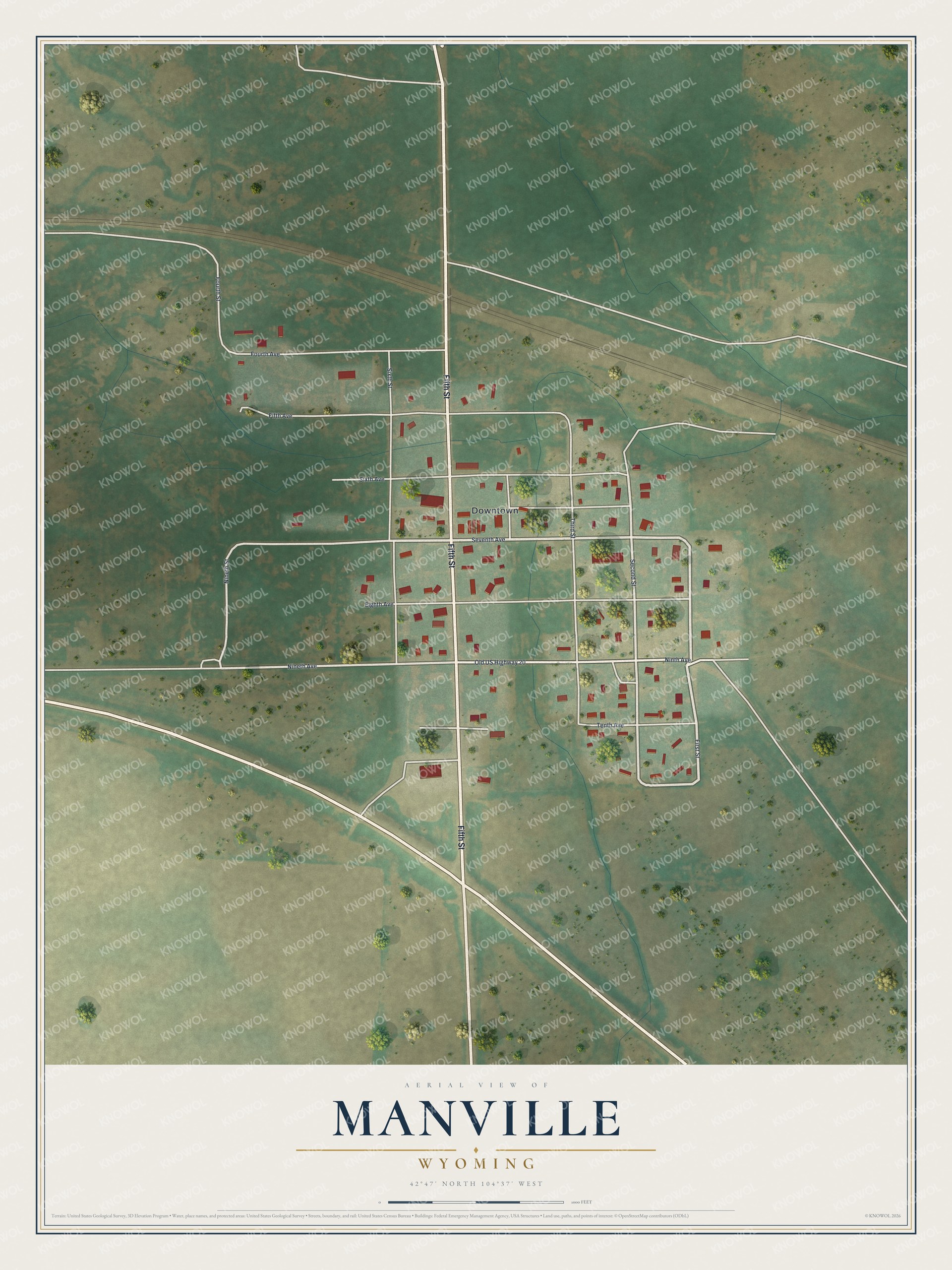 Watermarked full-map preview of Manville, Wyoming