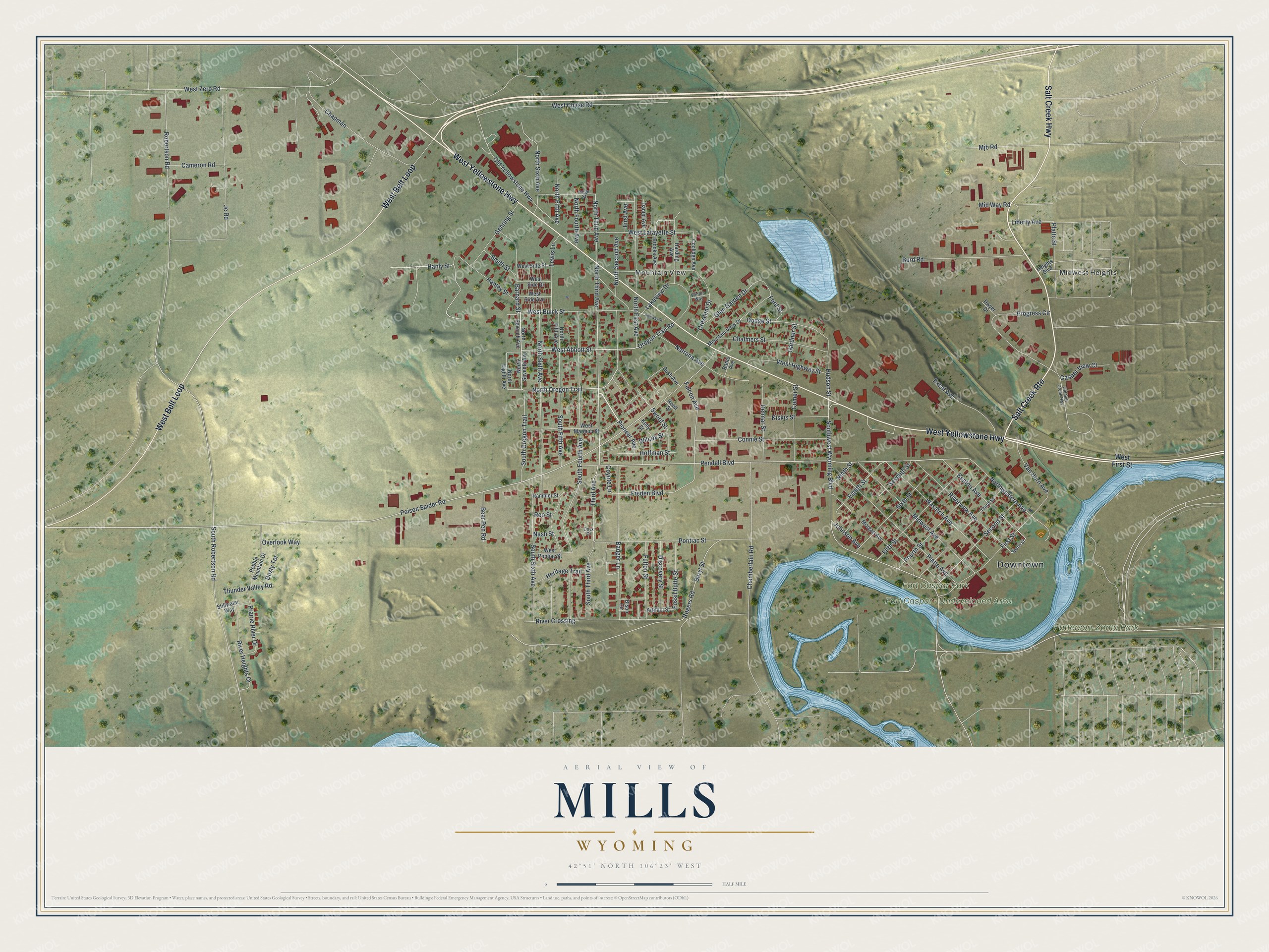 Watermarked full-map preview of Mills, Wyoming