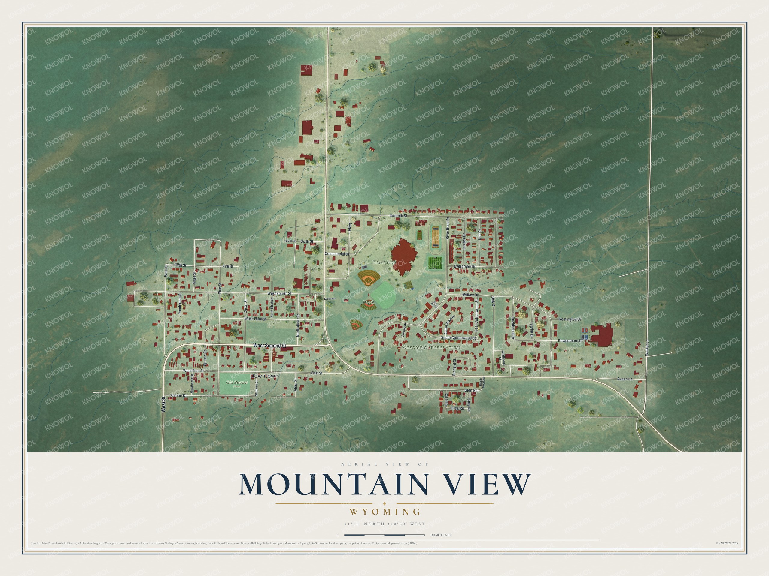 Watermarked full-map preview of Mountain View, Wyoming