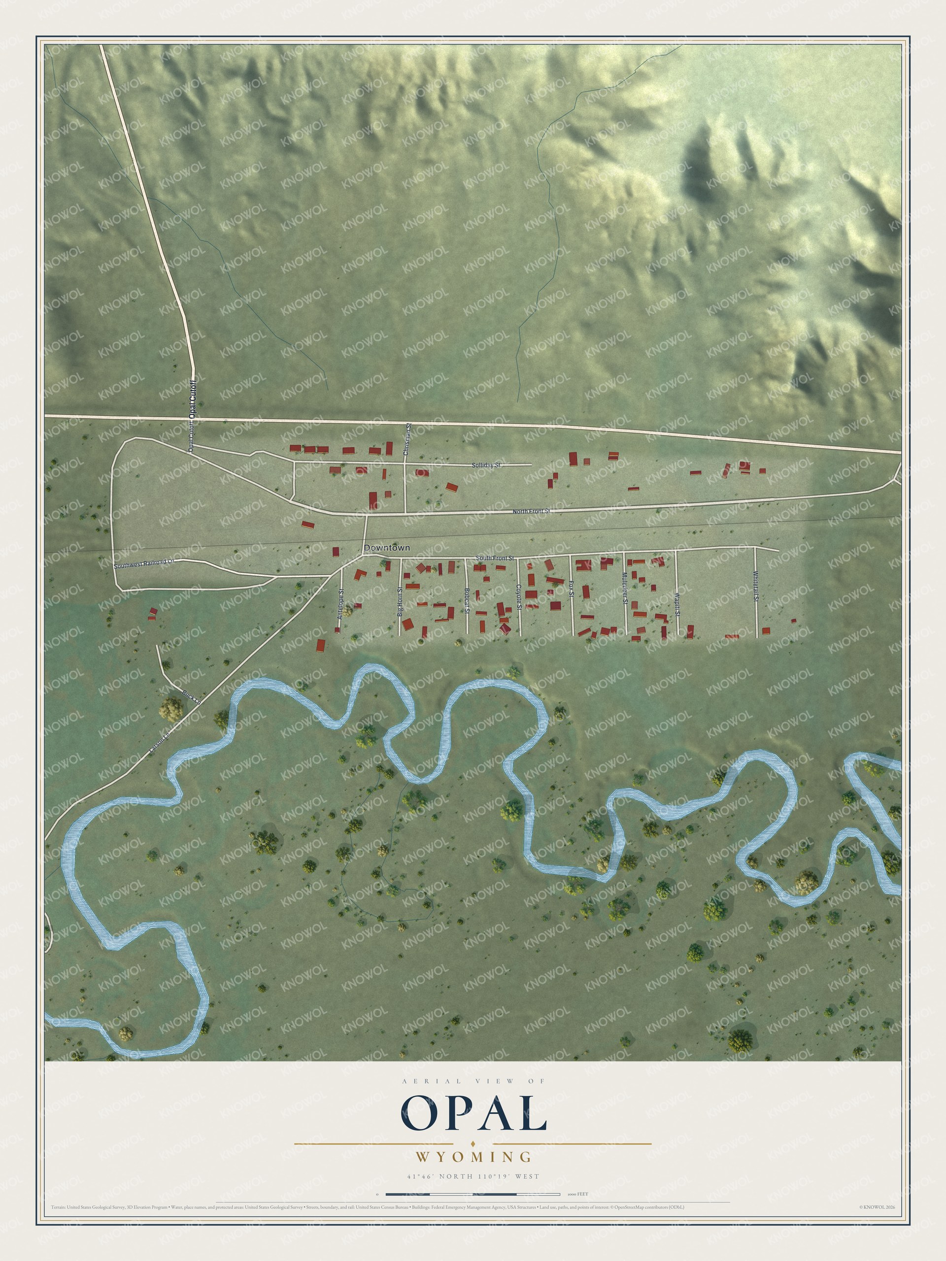 Watermarked full-map preview of Opal, Wyoming