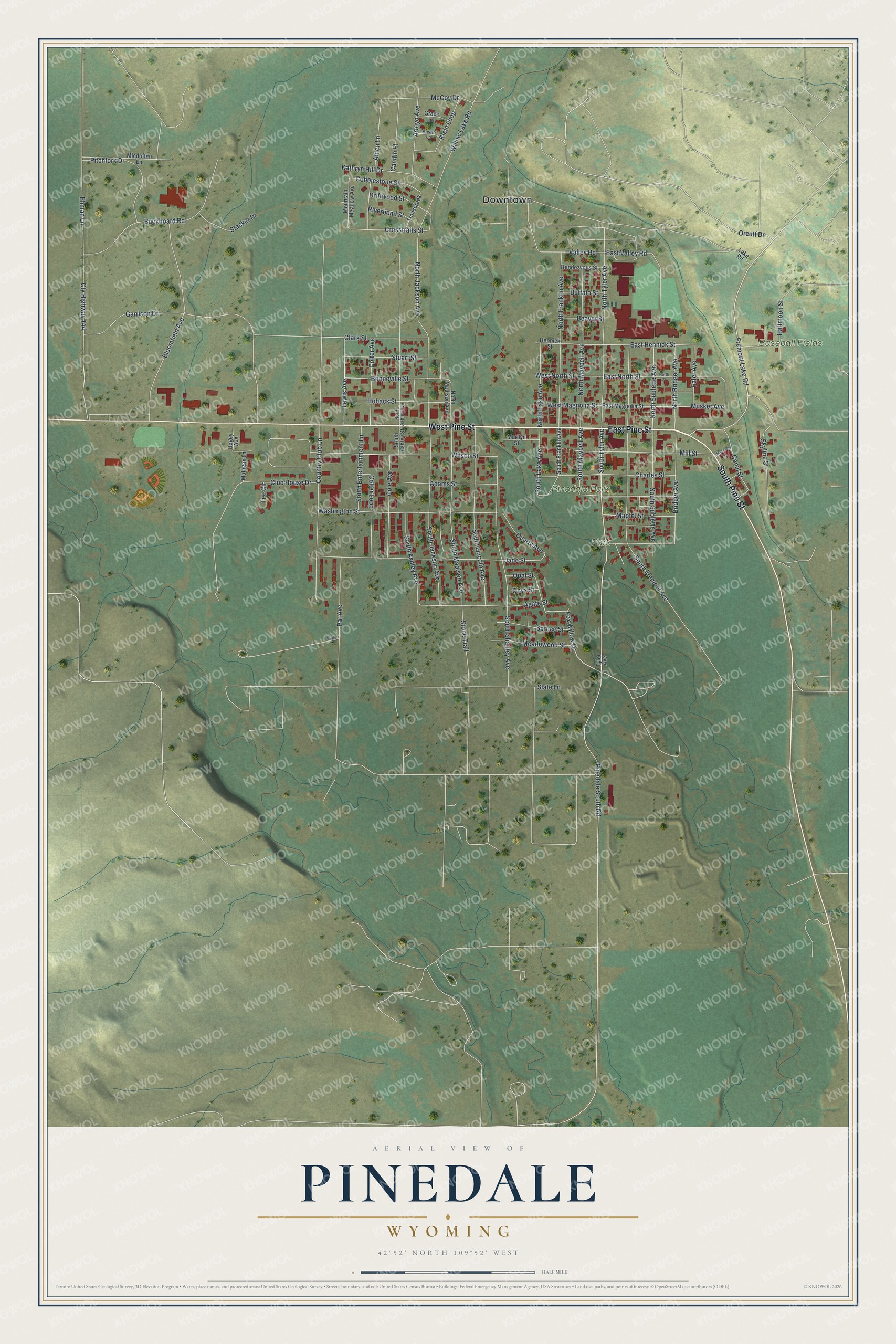 Watermarked full-map preview of Pinedale, Wyoming