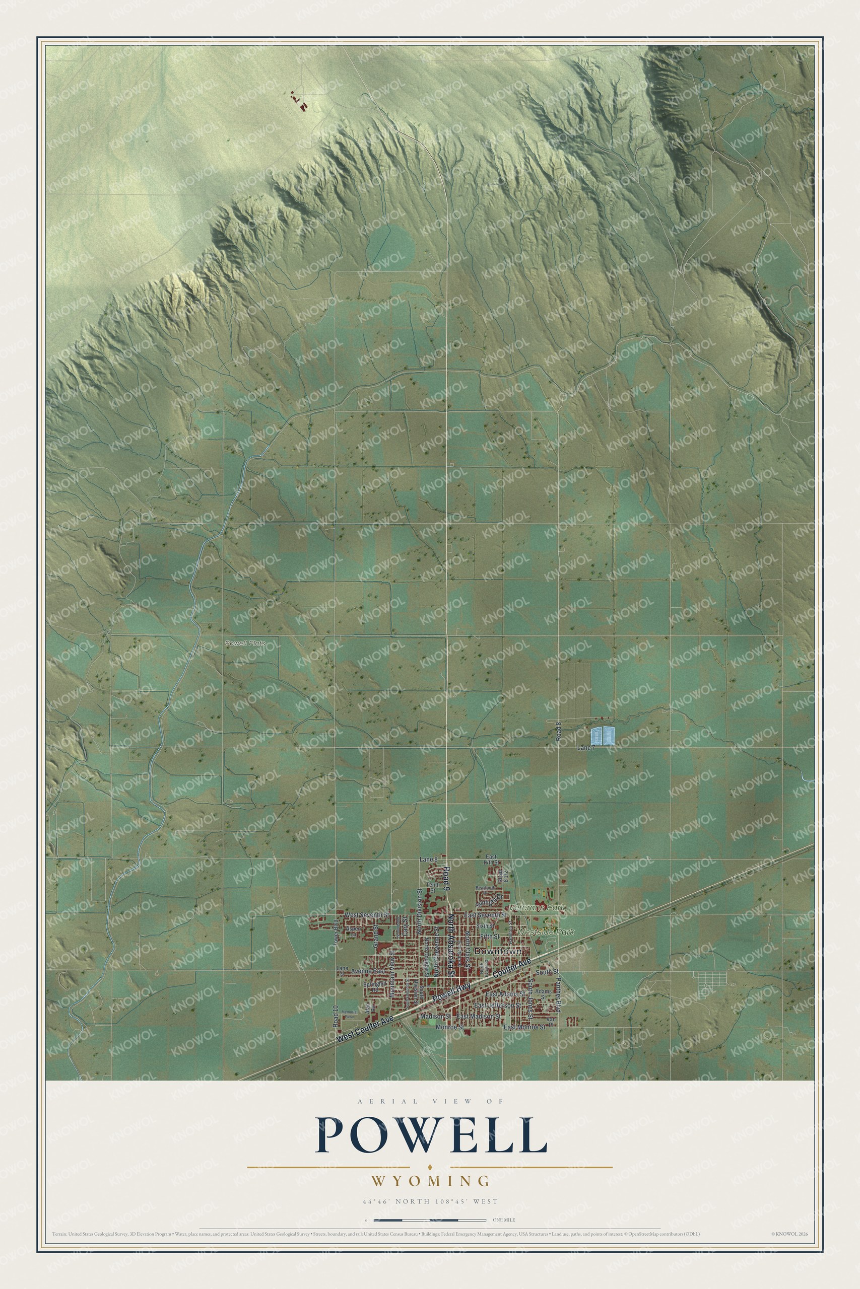 Watermarked full-map preview of Powell, Wyoming