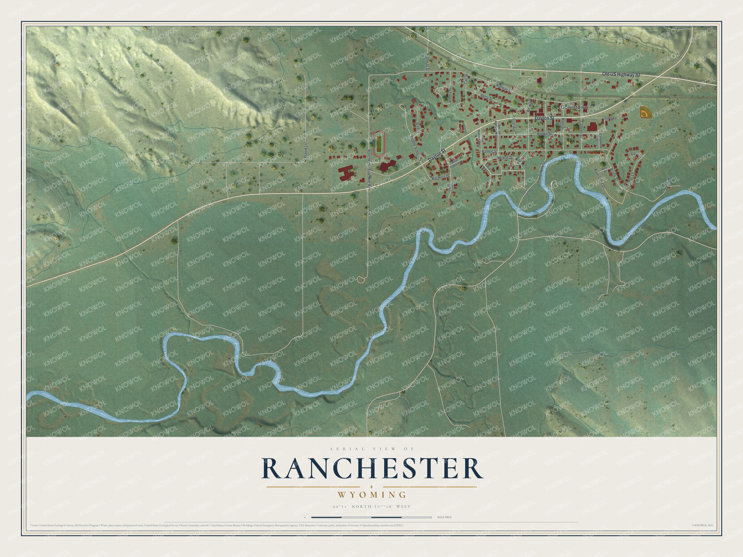 Watermarked full-map preview of Ranchester, Wyoming