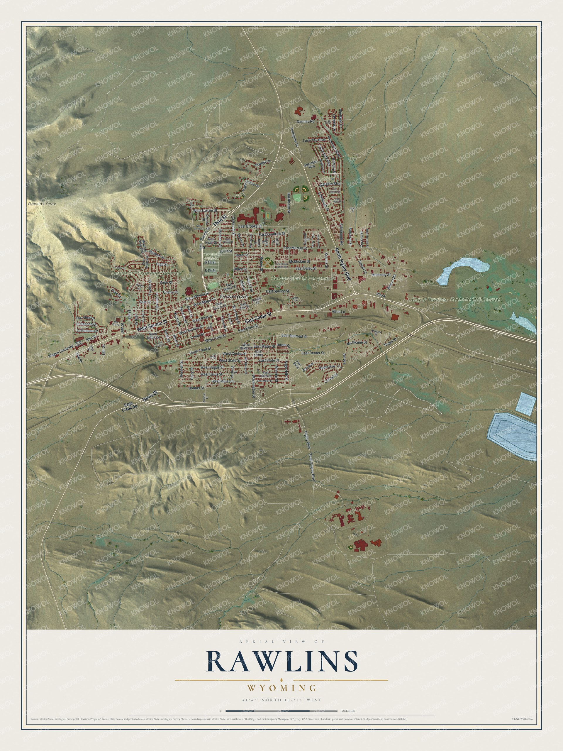 Watermarked full-map preview of Rawlins, Wyoming