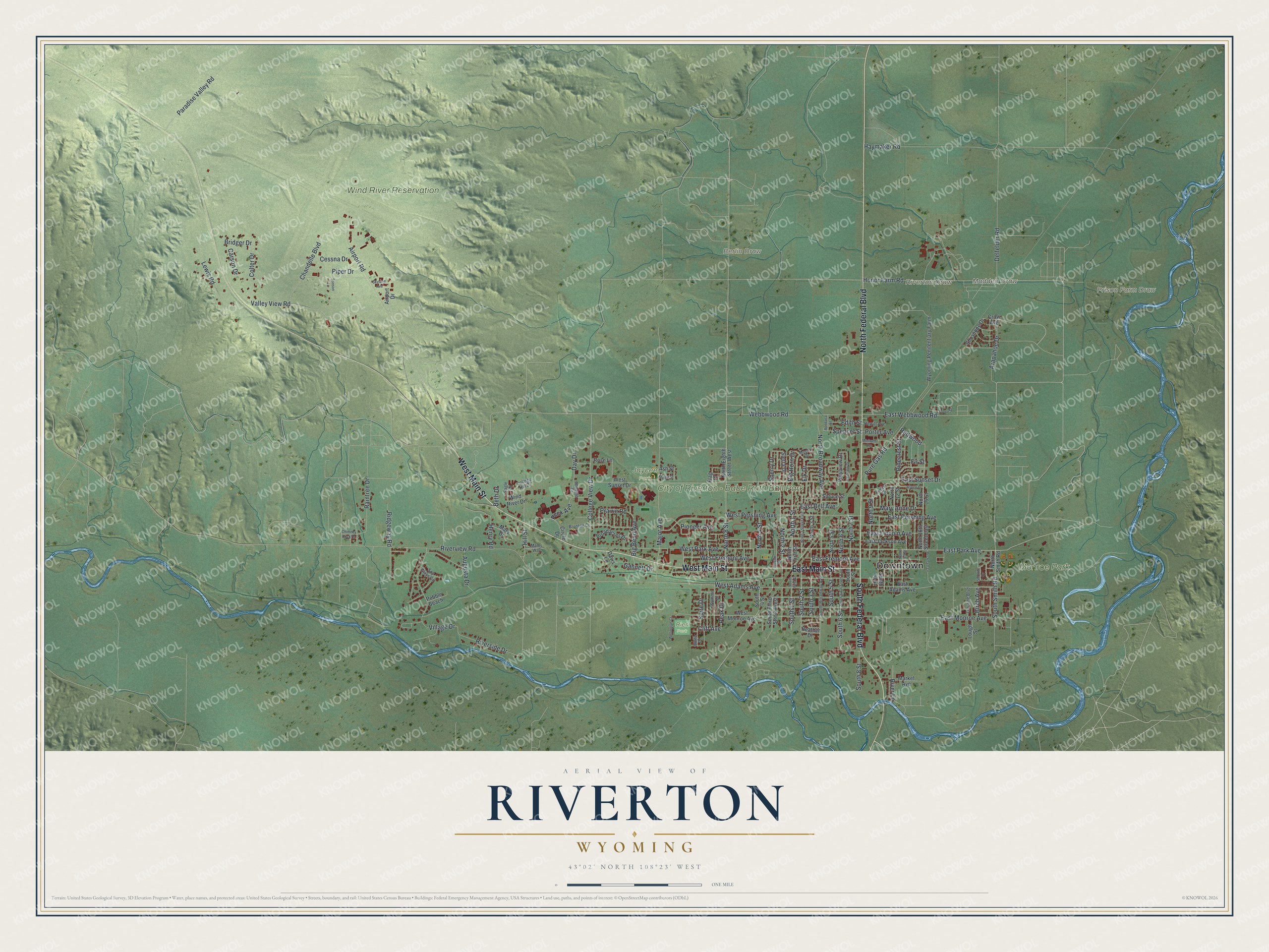 Watermarked full-map preview of Riverton, Wyoming