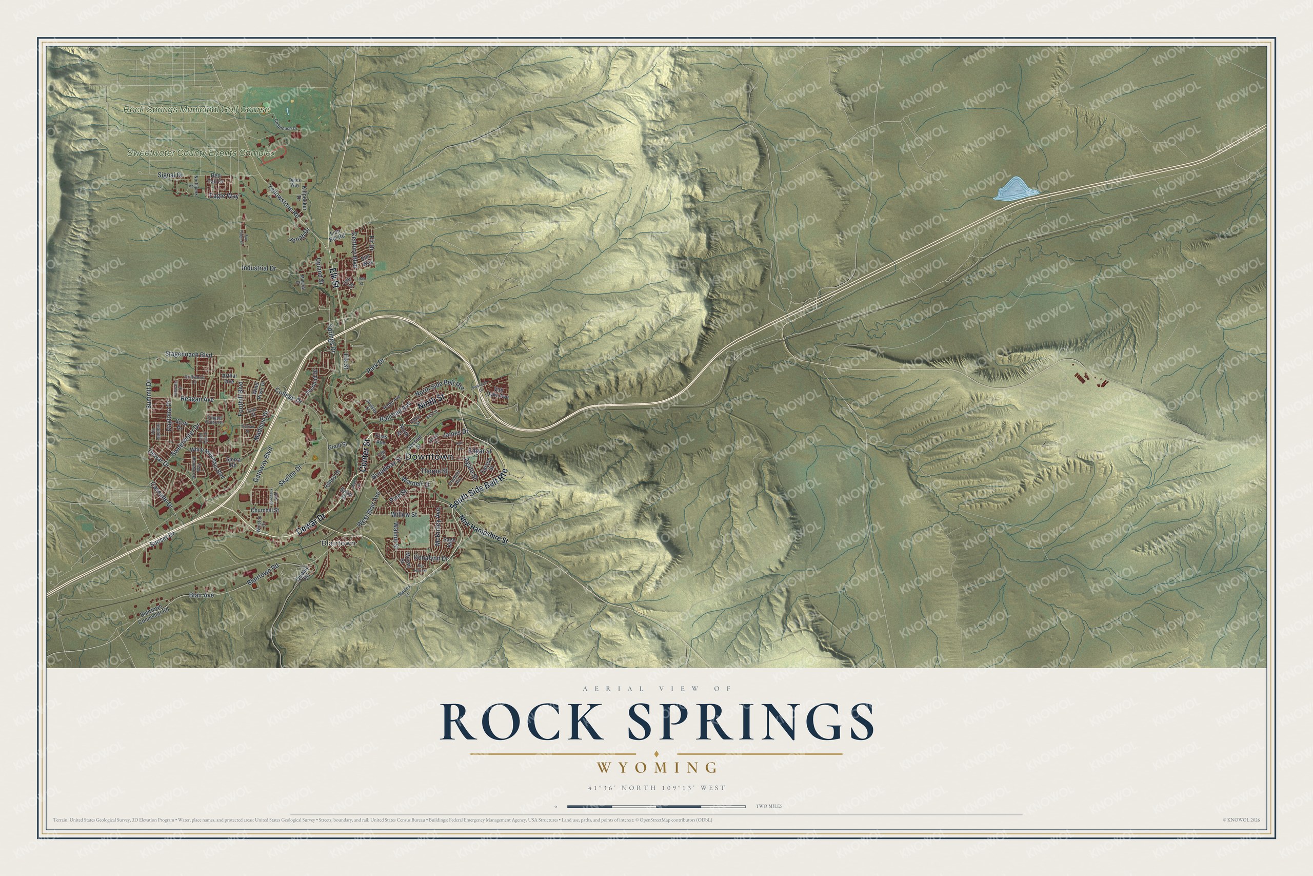 Watermarked full-map preview of Rock Springs, Wyoming