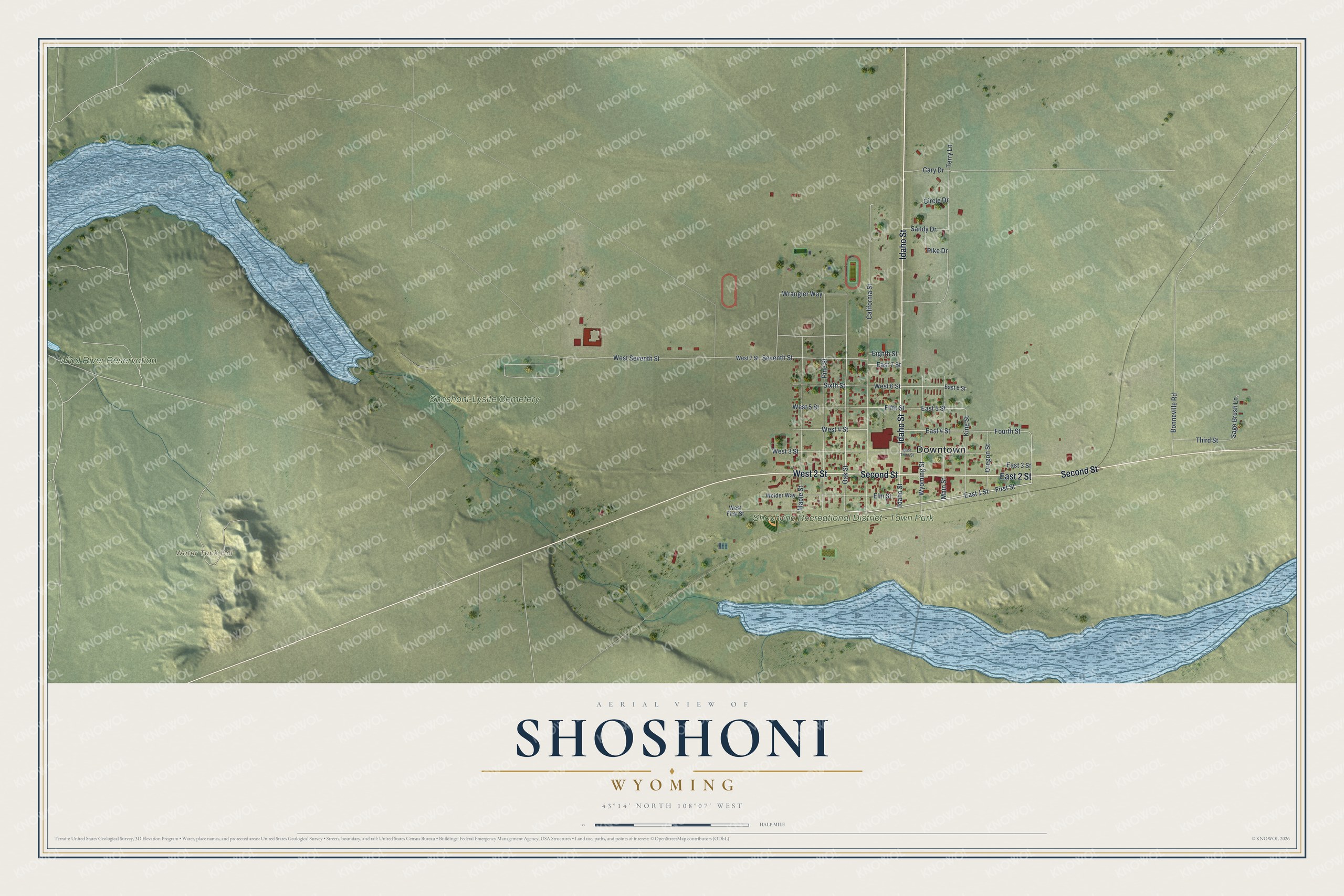 Watermarked full-map preview of Shoshoni, Wyoming