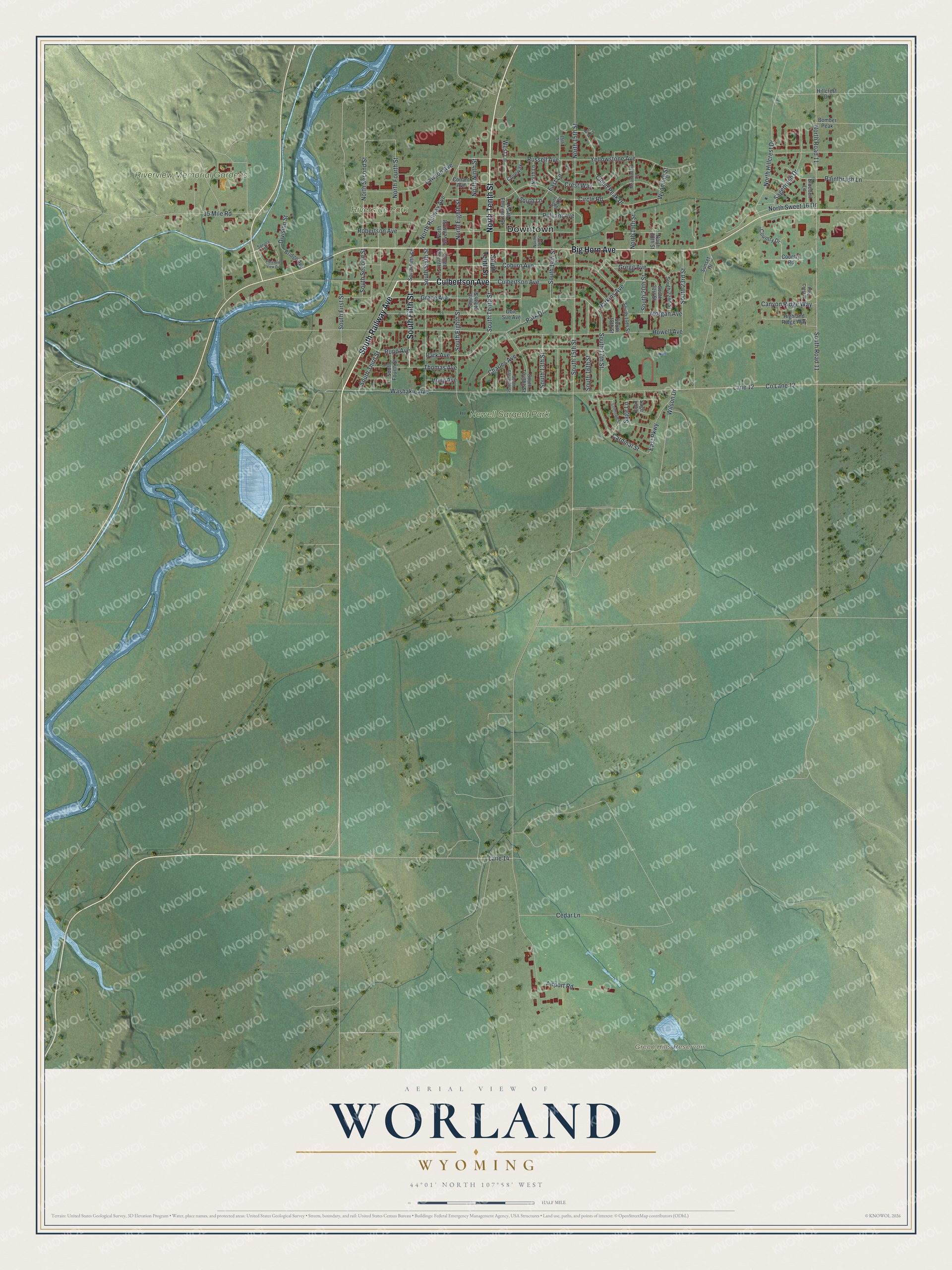 Watermarked full-map preview of Worland, Wyoming